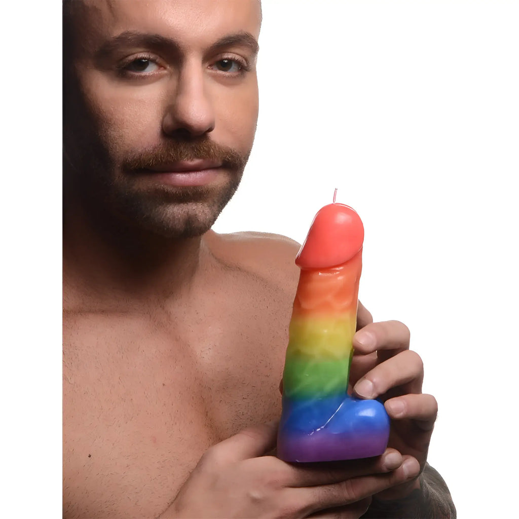 Dark pecker dick drip candle glossy rainbow-colored plastic phallic shaped candle with wick at the top