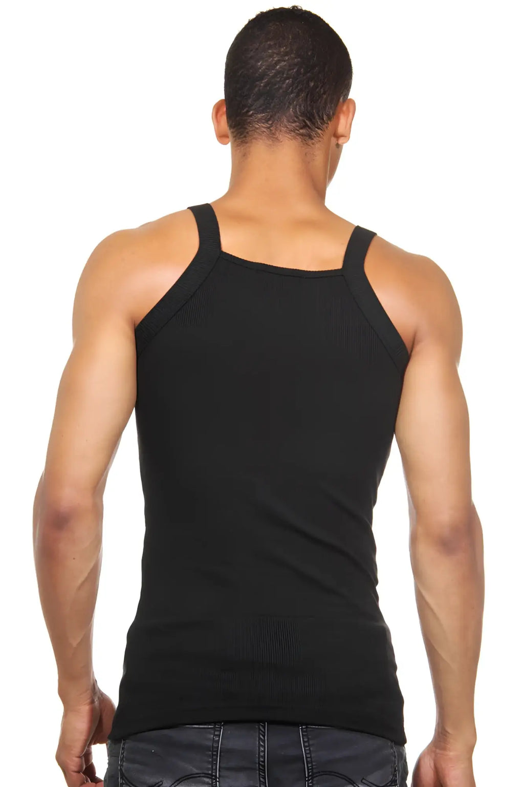 Black ribbed tank top with thin shoulder straps and square neck by Darkzone in size S for casual wear