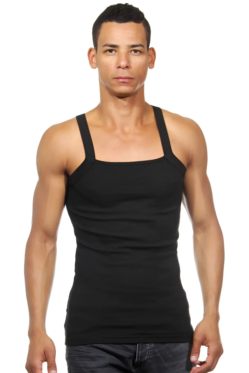 Black sleeveless ribbed tank top with square neckline and thin straps from darkzone size small