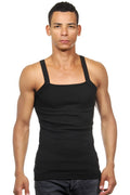 Black sleeveless ribbed tank top with square neckline and thin straps from darkzone size small