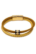Gold-toned braided leather dashing go bracelet with sleek magnetic clasp and textured accent bead
