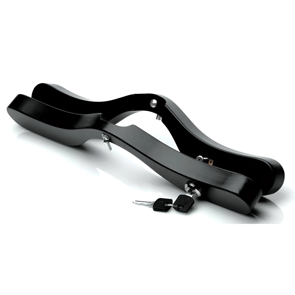 The Deluxe Humbler black glossy metal bike lock with sleek curved design and matching black keys for secure locking