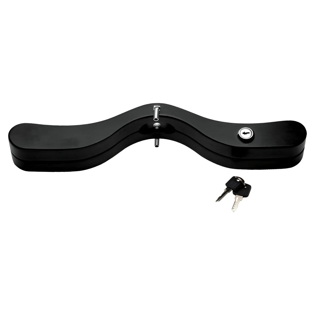 The deluxe humbler black sleek curved metal gate latch with keyhole and two matching keys for secure locking