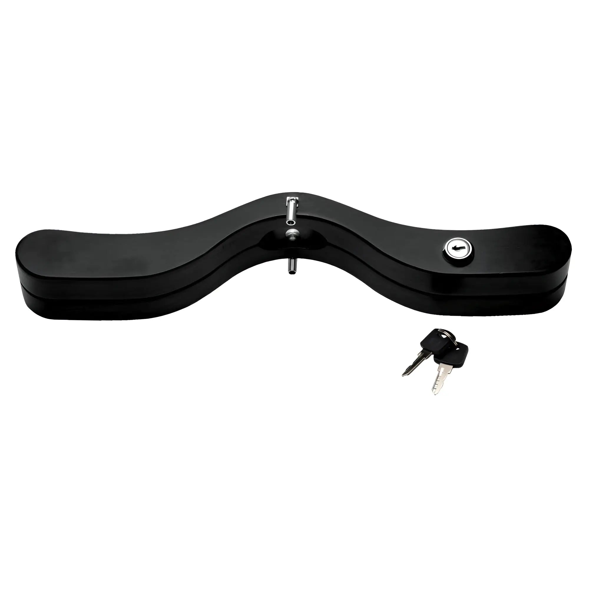 The deluxe humbler black sleek curved metal gate latch with keyhole and two matching keys for secure locking