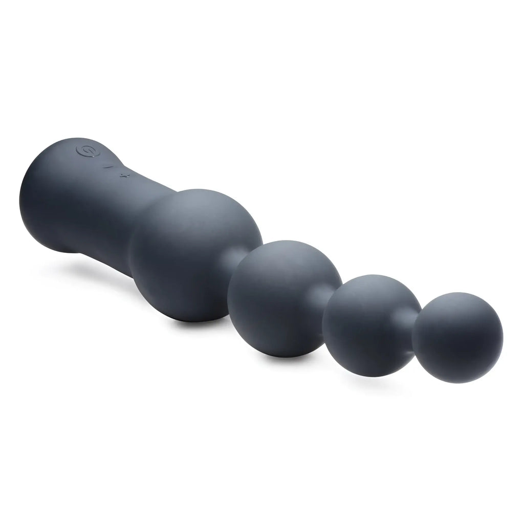 Black silicone deluxe voodoo beads 10x anal vibrator with five graduated spherical beads and control button on handle