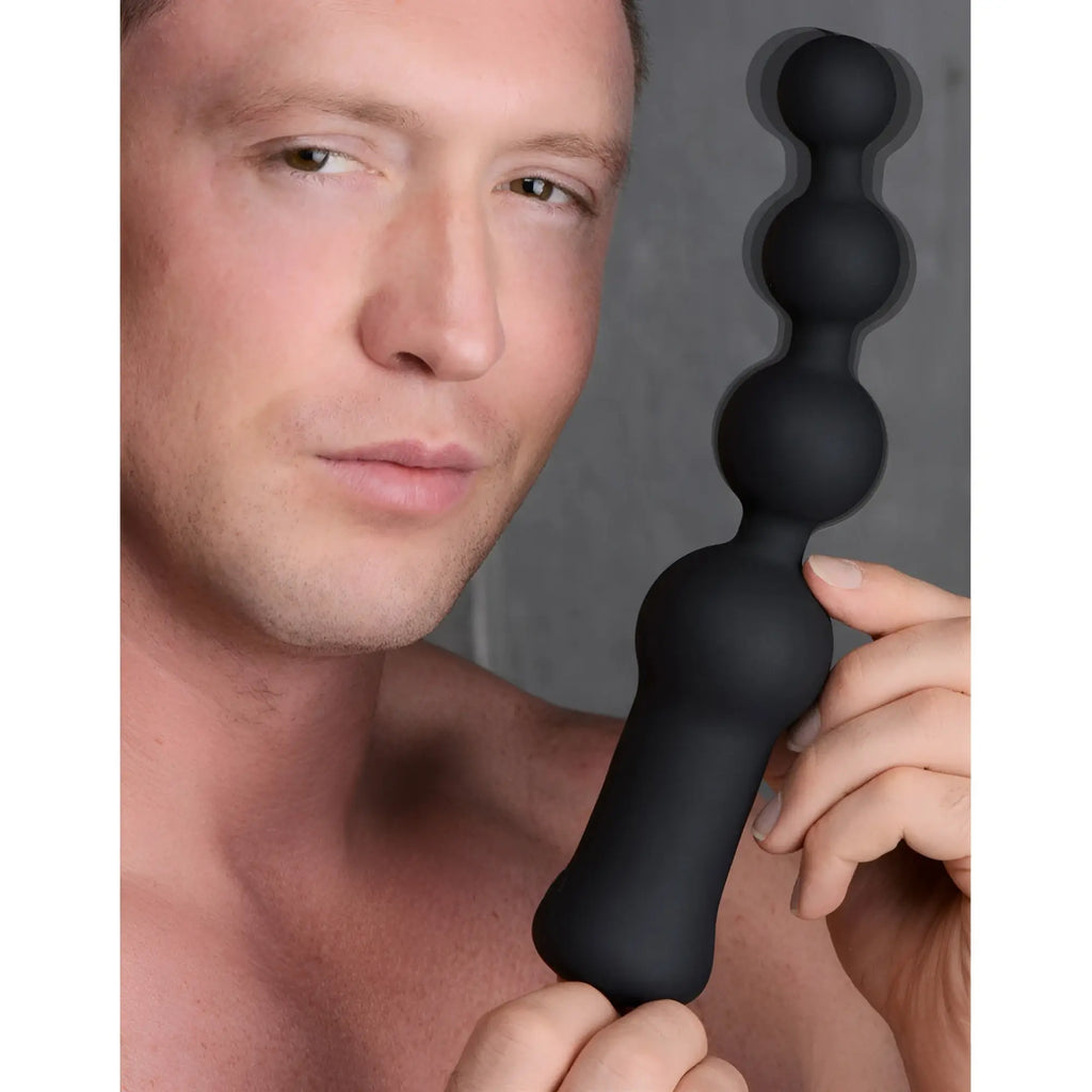 Black silicone deluxe voodoo beads 10x anal plug with four rounded beads for vibrator use