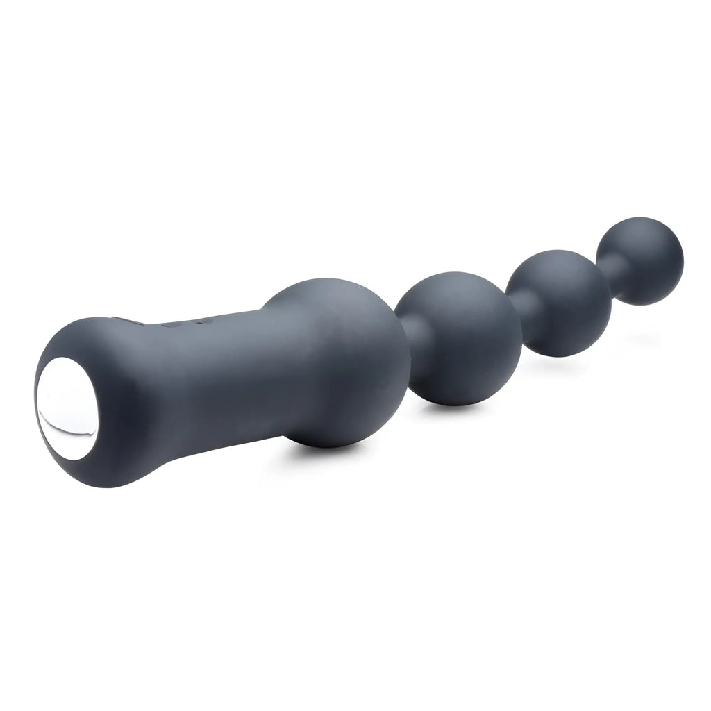 Black silicone deluxe voodoo beads 10x anal beads vibrator with smooth rounded design and white button handle