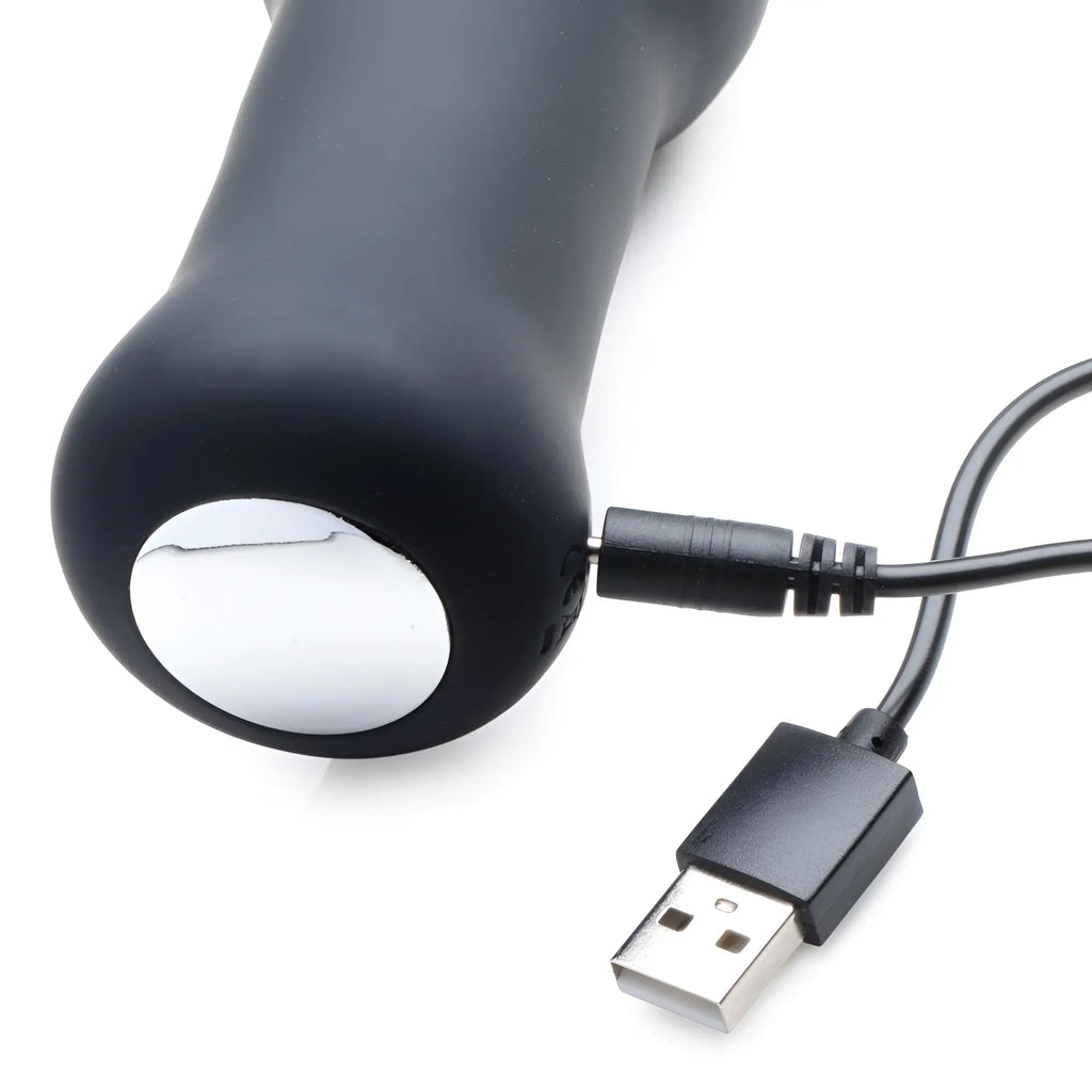 Black silicone deluxe voodoo beads 10x anal beads vibrator with white button and usb charging cable