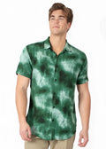 Green and black tie dye short sleeved button up shirt diffuse abstract s s shirt casual summer wear