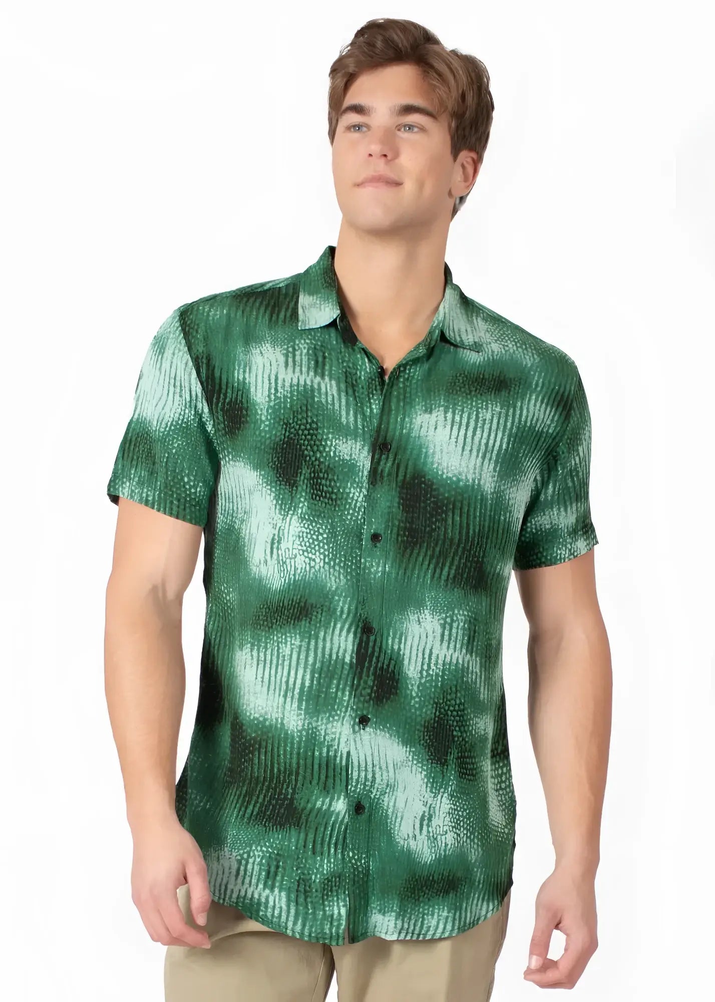 Green and black tie dye short sleeved button up shirt diffuse abstract s s shirt casual summer wear
