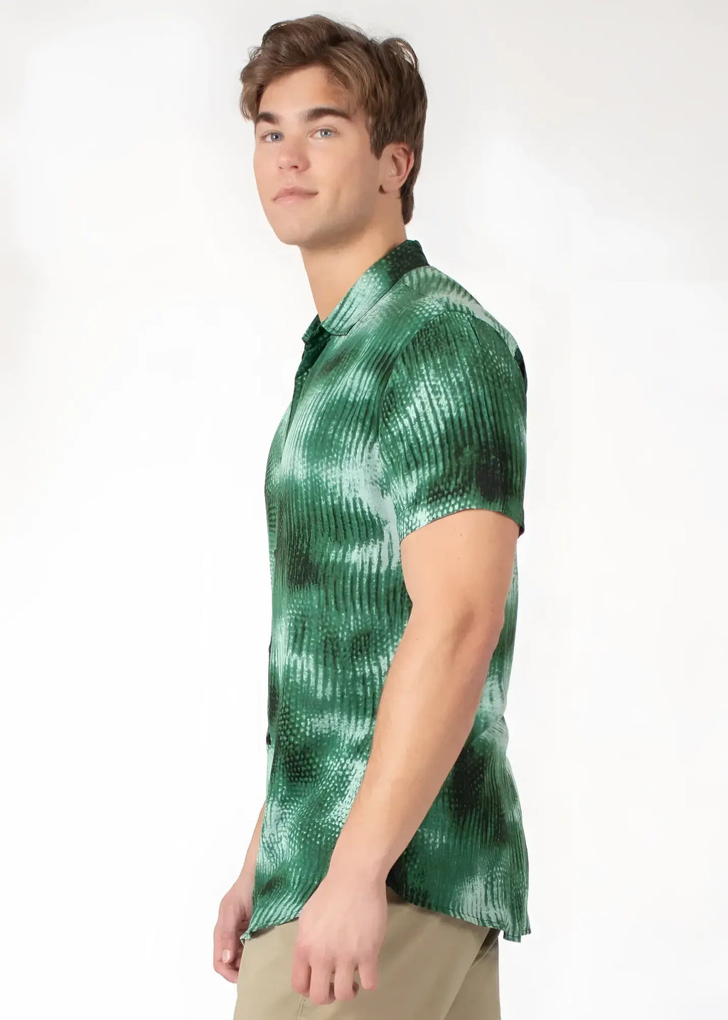 Green tie-dye short-sleeved polo shirt with ribbed texture from diffuse abstract s s shirt collection