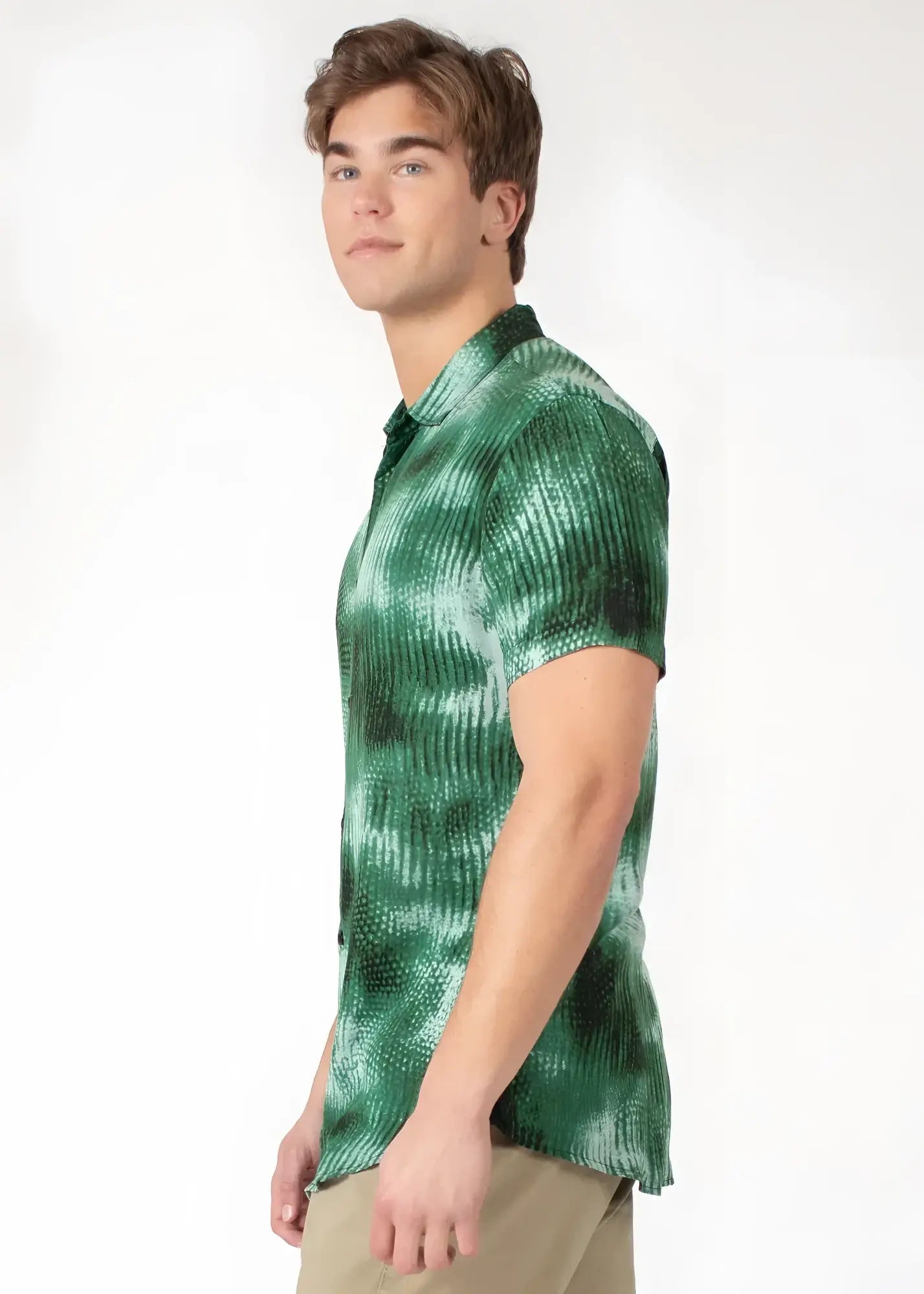 Green tie-dye short-sleeved polo shirt with ribbed texture from diffuse abstract s s shirt collection