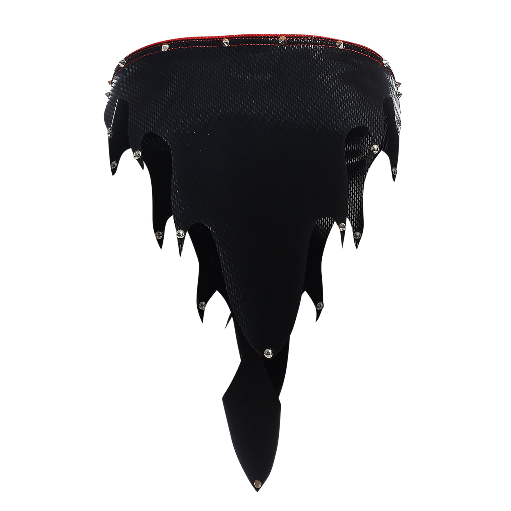 Black carbon fiber choker with red stitching and silver studs from dngeon fire skirt collection