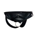 Black leather belt bag with silver-toned metal studs and c-ring detail from dngeon c-ring jockstrap collection
