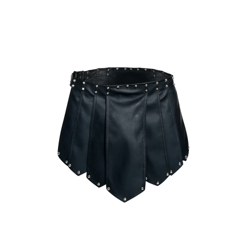 Dngeon roman skirt black faux leather pleated mini skirt with silver studs along waistband and hem new colors