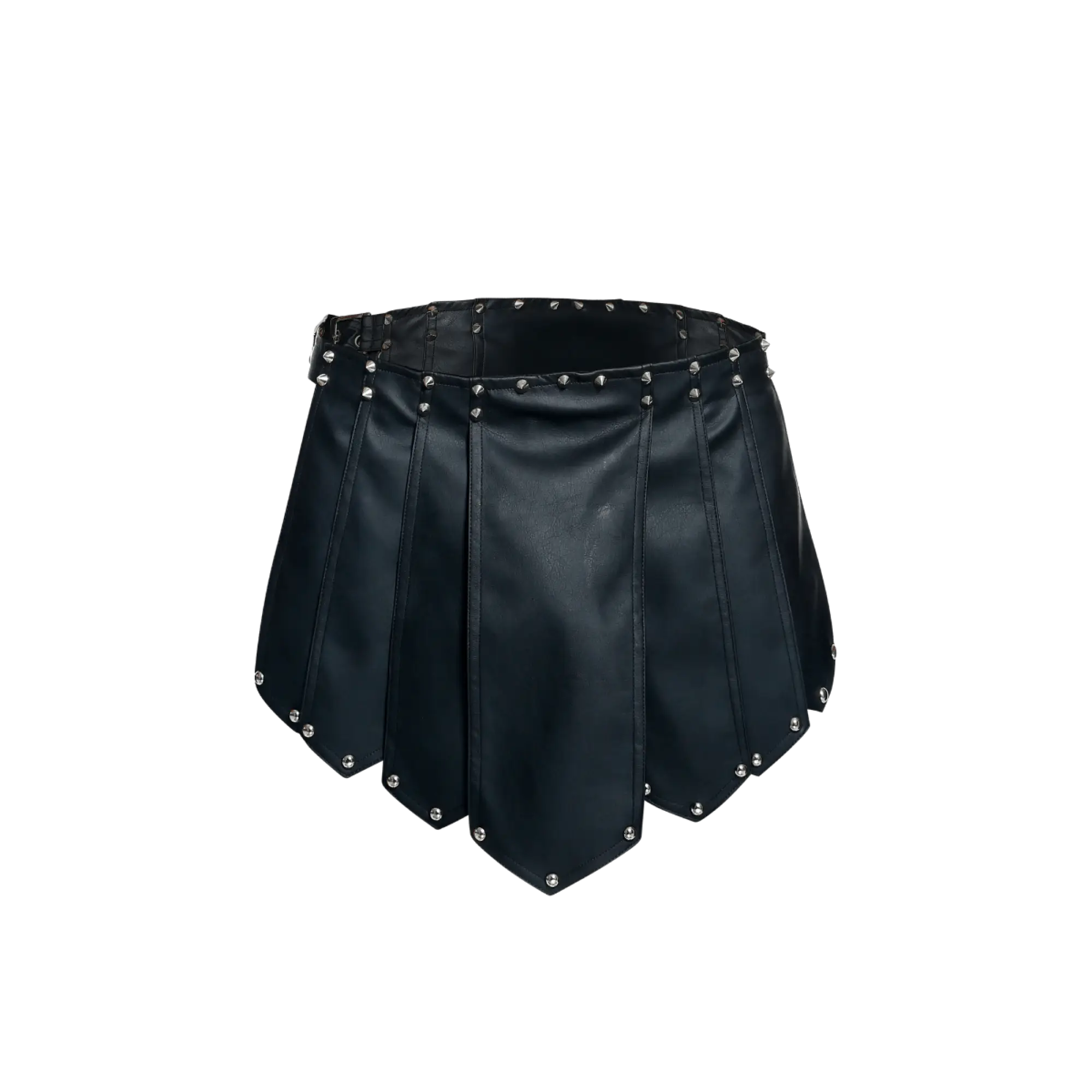 Dngeon roman skirt black faux leather pleated mini skirt with silver studs along waistband and hem new colors