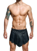 DnGeon Roman skirt black faux leather shorts with silver studs along hem and sides in new colors front view