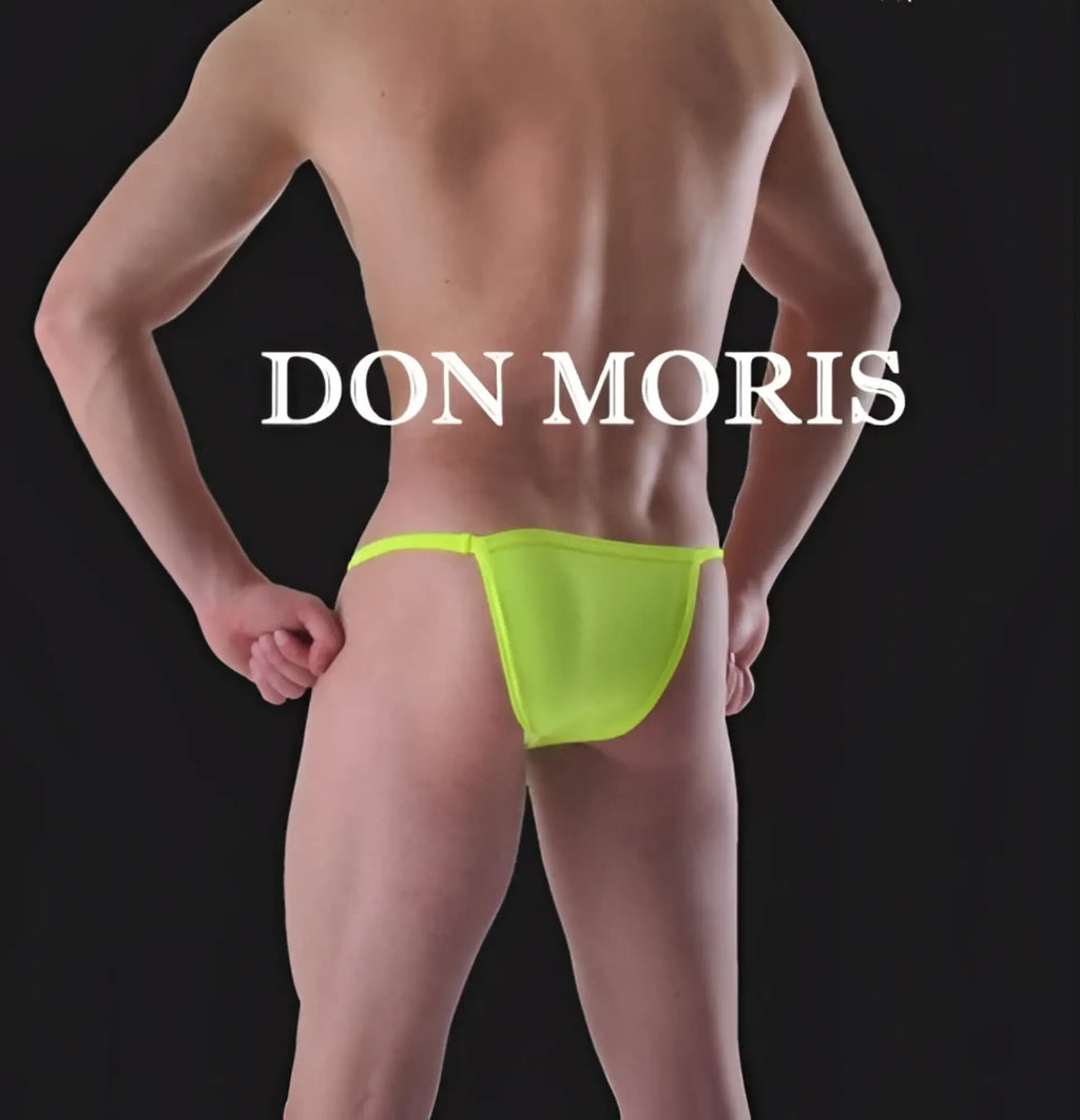 Bright neon yellow mesh briefs from don moris solid tanga underwear lime dm100211 size l front view