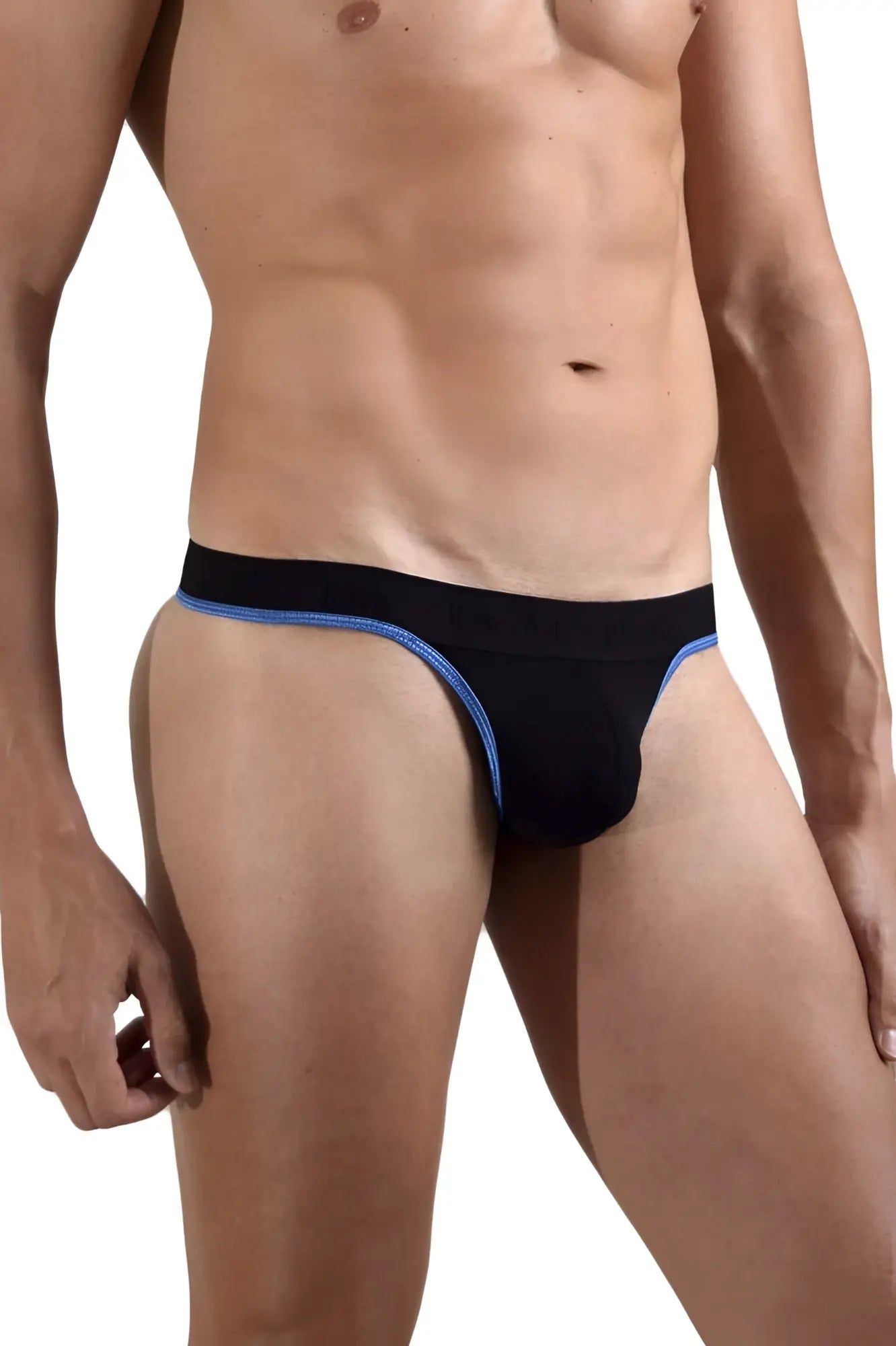 Doreanse 1012-BLK borderline black briefs with blue trim featuring a comfortable stretchy fabric for daily wear