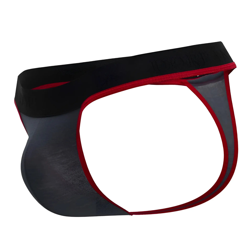 Doreanse 1012-chr borderline thongs in black and red mesh with a solid black waistband and charcoal color accents
