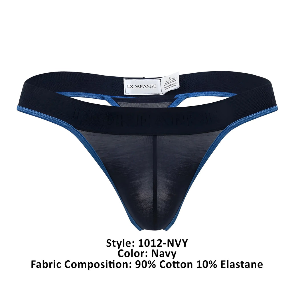 Navy doreanse 1012-nvy borderline thong with sheer mesh front and contrasting blue trim