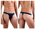 Navy blue Doreanse 1012-NVY Borderline thong with light blue trim along waistband and leg openings in soft fabric