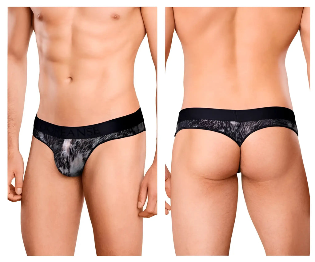 Black and gray patterned men’s thong with solid black waistband doreanse 1208-prn nebula printed thong