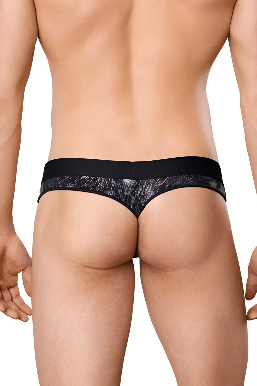Black and gray patterned thong with solid black waistband from doreanse 1208-prn nebula thongs color printed collection