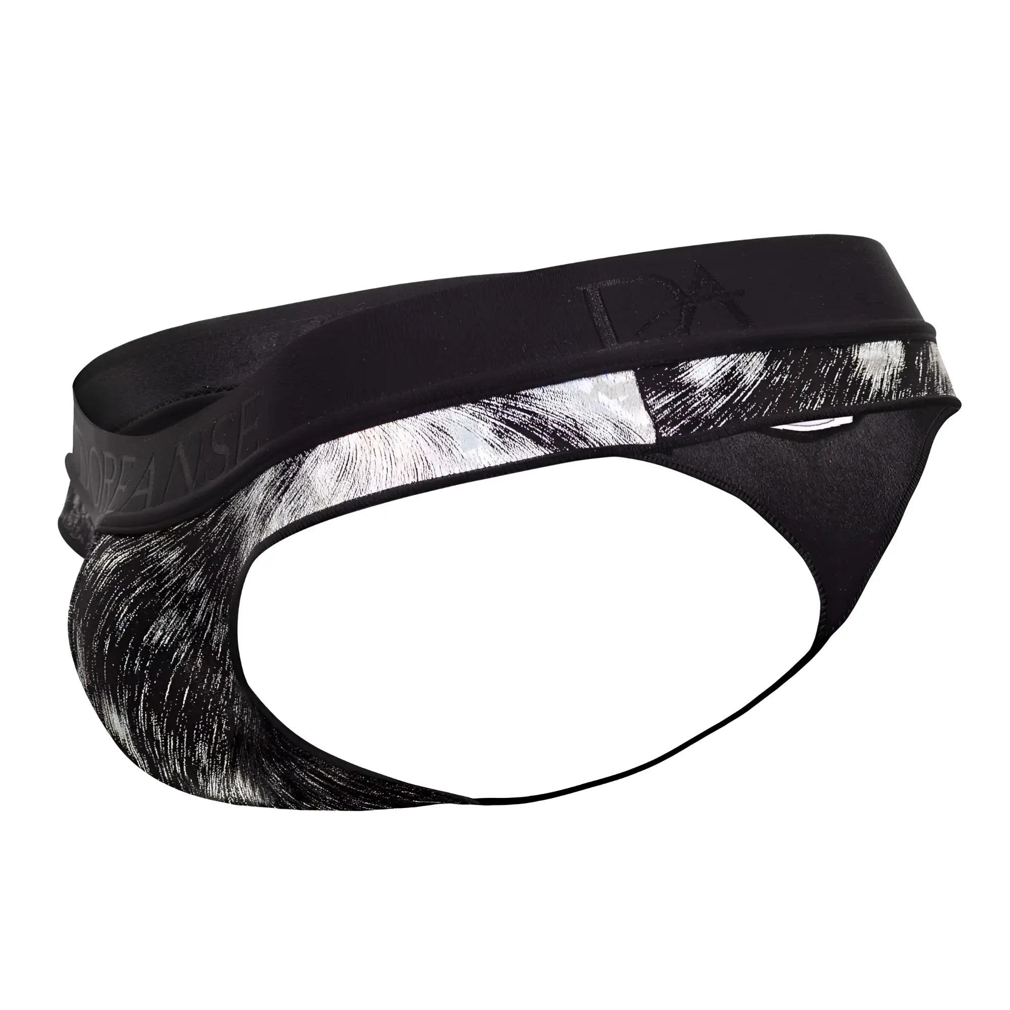 Black and silver abstract brushstroke patterned men’s briefs with branded elastic waistband doreanse 1208-prn nebula thongs