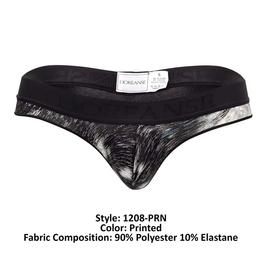 Black and silver doreanse 1208-prn nebula thong with textured brushstroke pattern on fabric front side