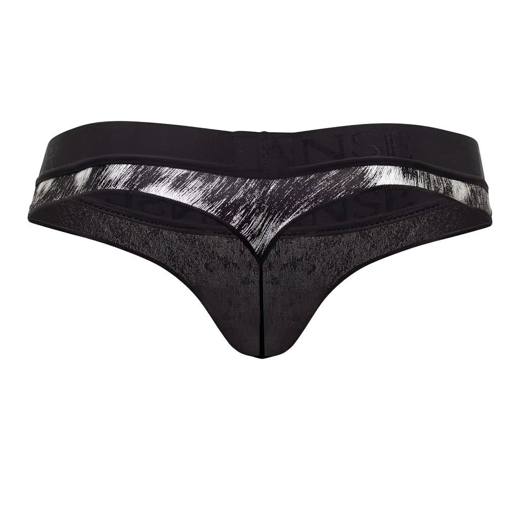 Black doreanse 1208-prn nebula thong with silver brushstroke pattern on waistband and subtle wense branding