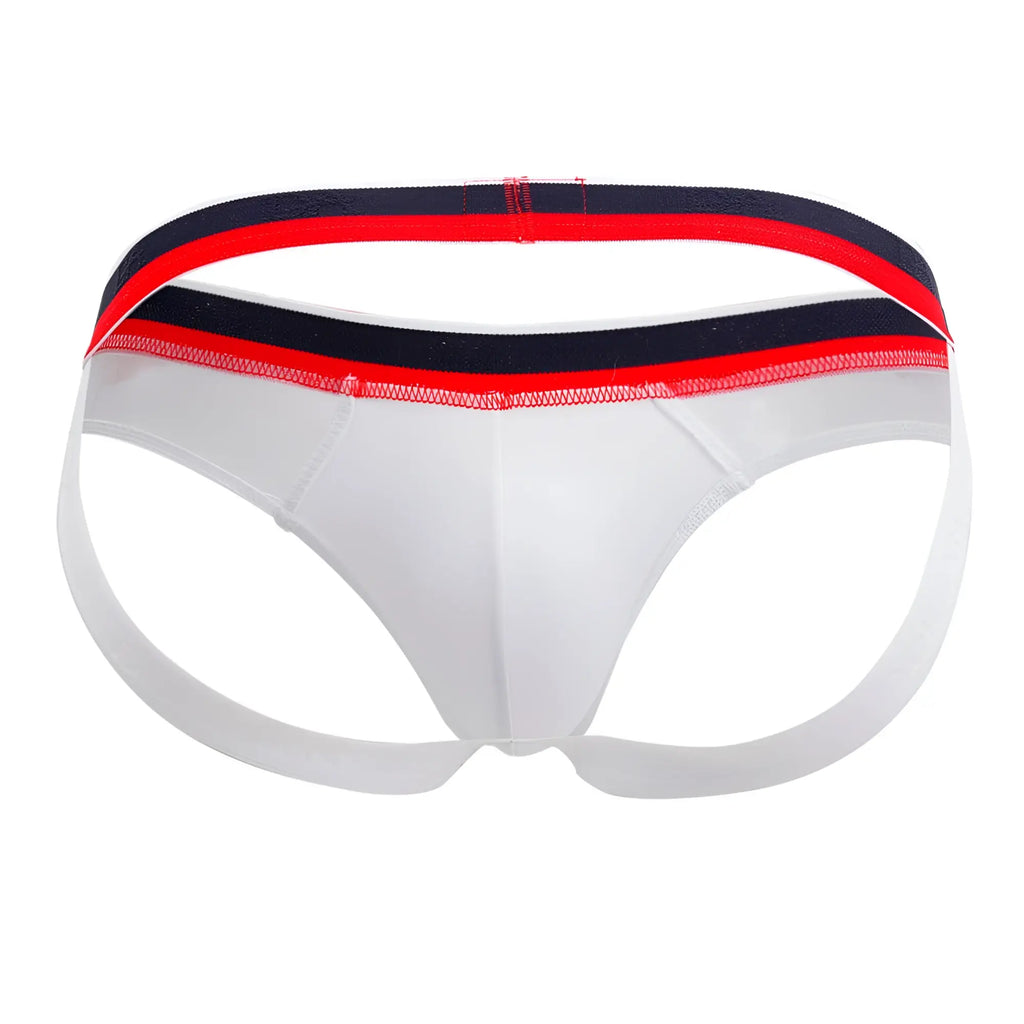 White doreanse 1212-wht metro jock athletic briefs with red and navy blue striped waistband for active wear
