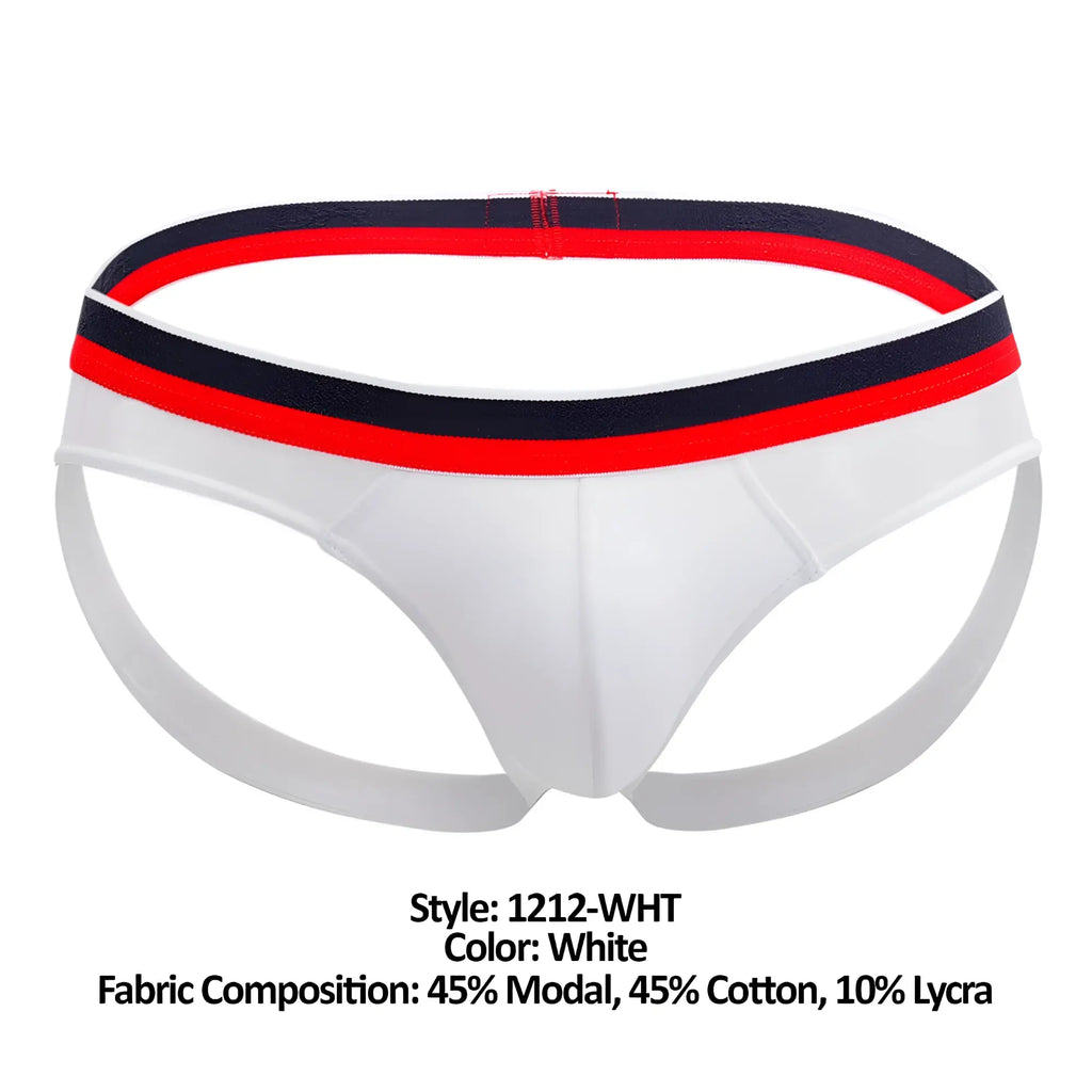 White athletic briefs doreanse 1212-wht metro jock with red and navy blue striped waistband for comfortable support