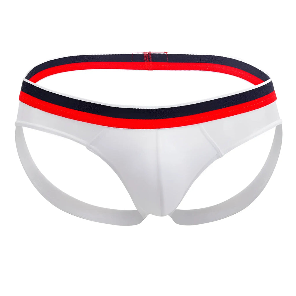 White athletic briefs doreanse 1212-wht metro jock with red and navy blue striped waistband for active use
