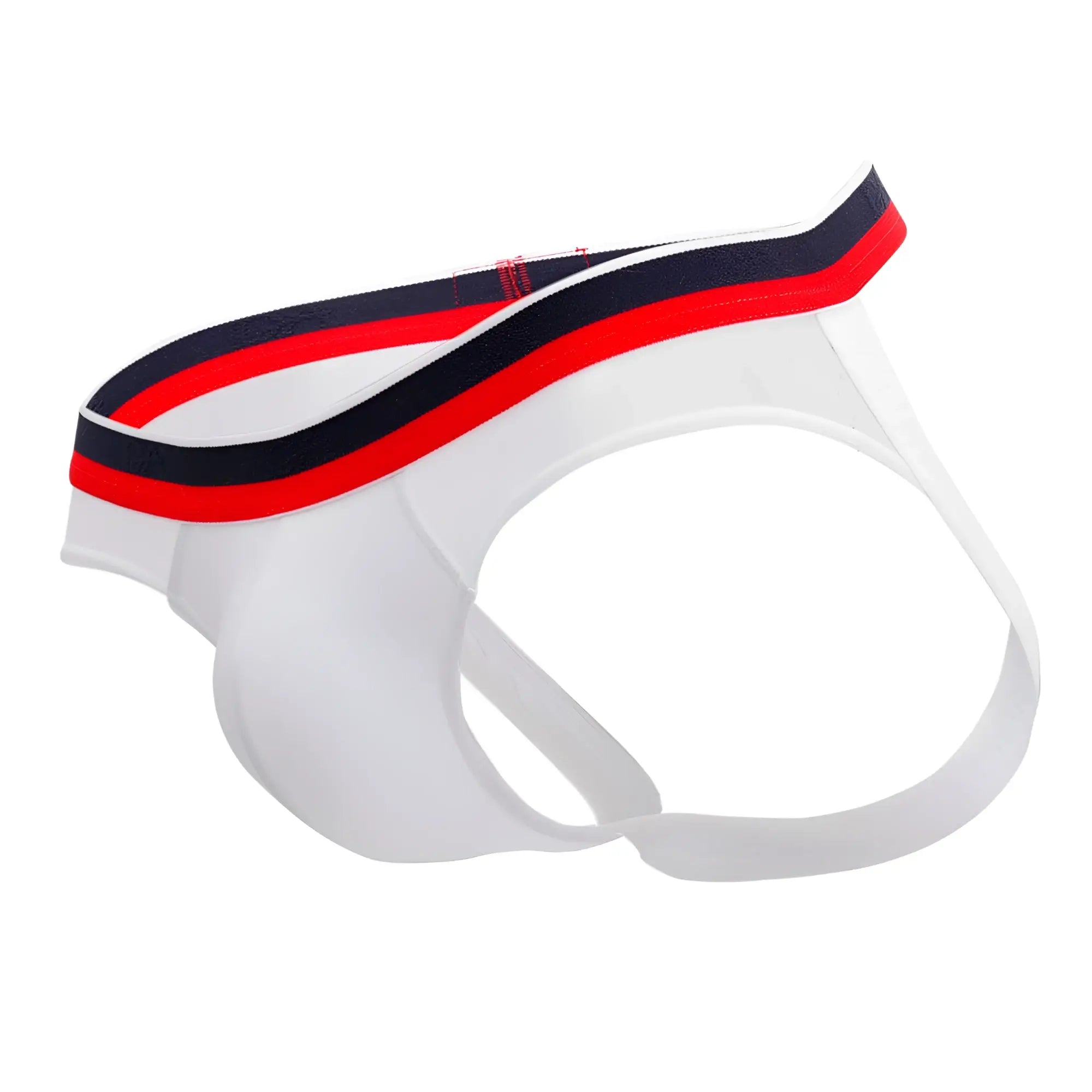 Doreanse 1212-WHT metro jock white transparent briefs with red black and white striped waistband front view