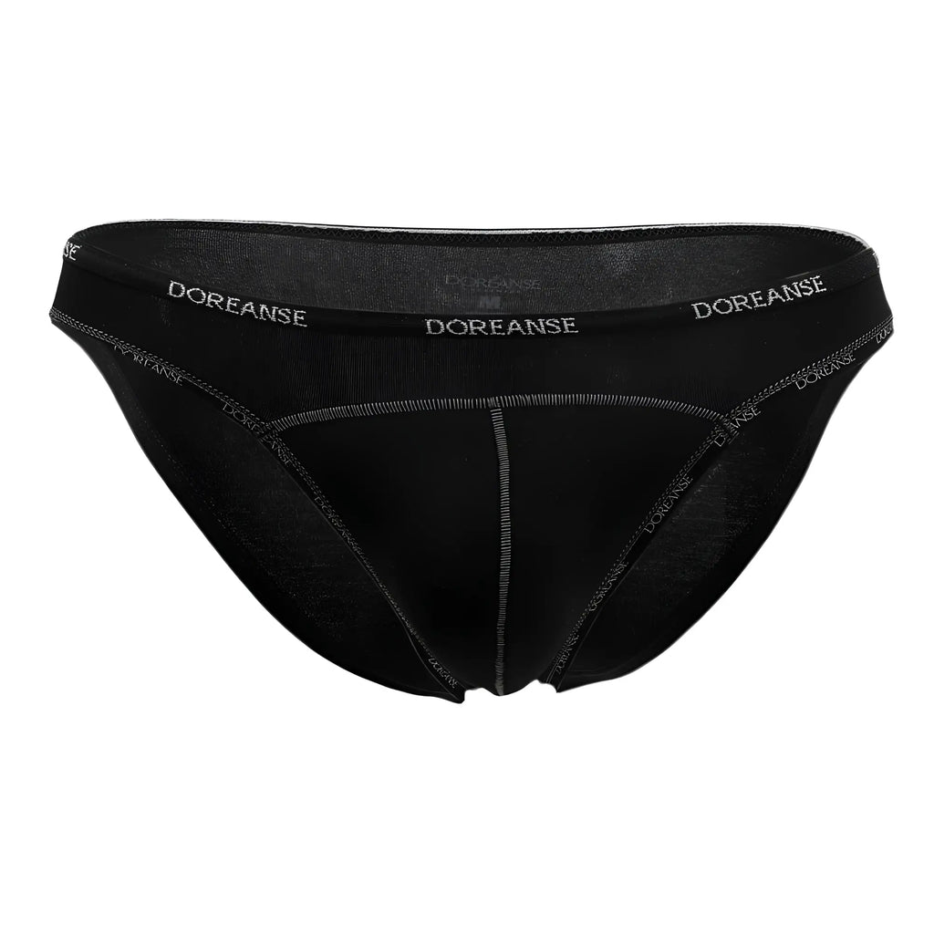 Black doreanse 1215-blk naked bikini briefs with subtle textured fabric and white branded waistband