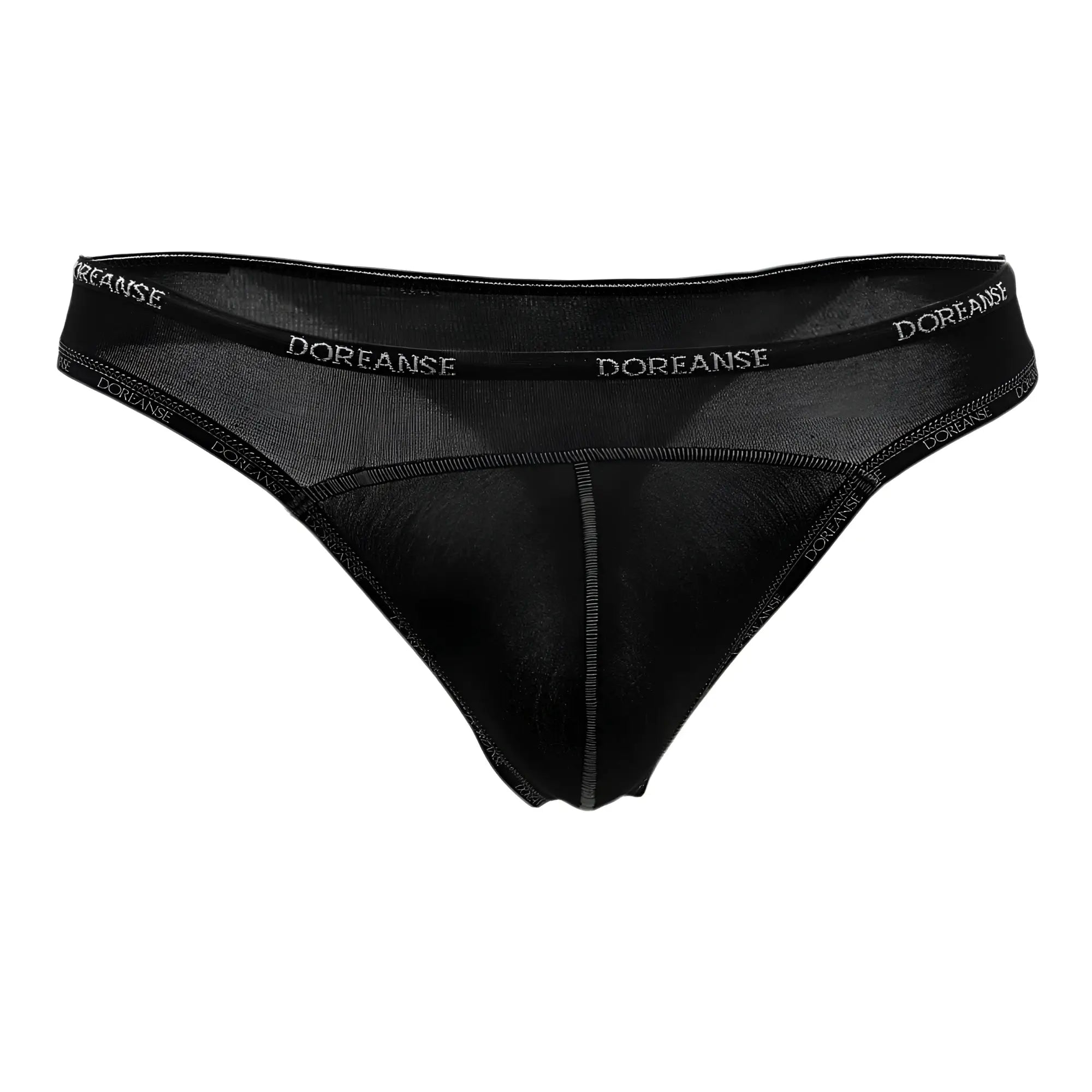 Doreanse 1216-BLK black sheer mesh men’s thong underwear with elastic waistband viewed from the back