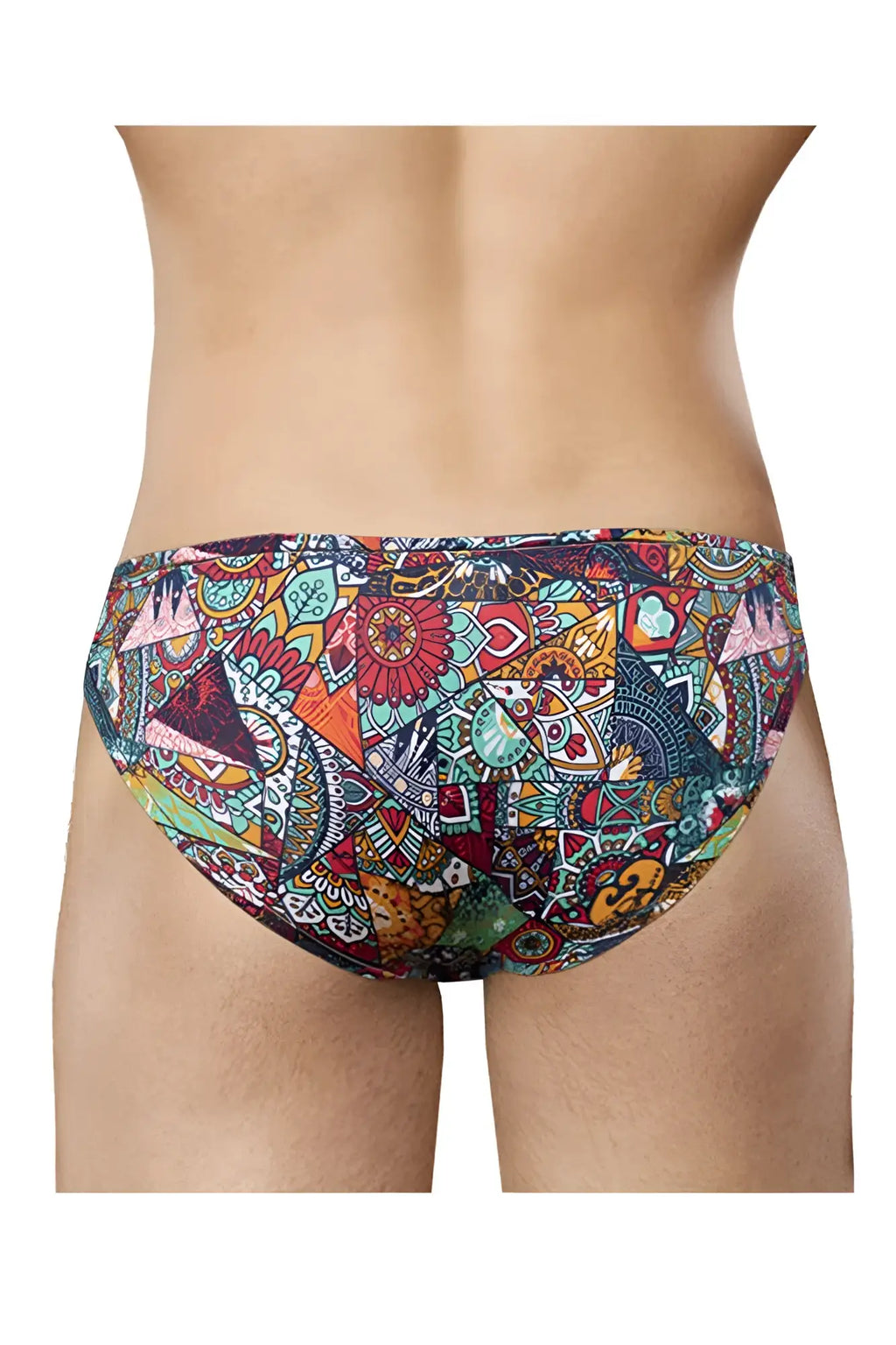 Doreanse 1217-prn groovy bikini color printed vibrant men’s swim trunks with colorful mosaic geometric and floral motifs