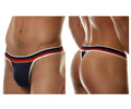 Navy blue Doreanse 1218-NVY Metro thong with red and white striped trim shown from the back side