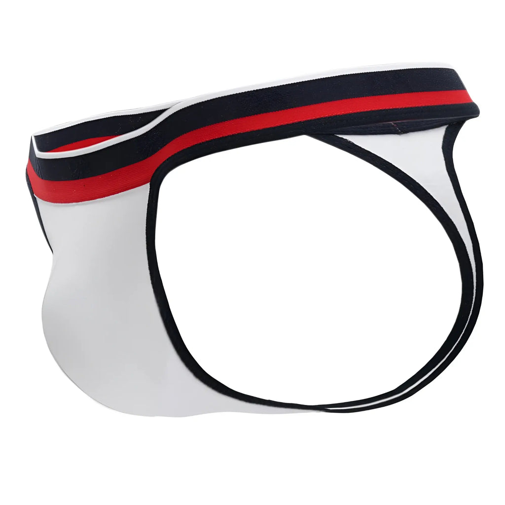 Doreanse 1218-WHT metro thong white athletic brief with black and red striped waistband for comfortable wear