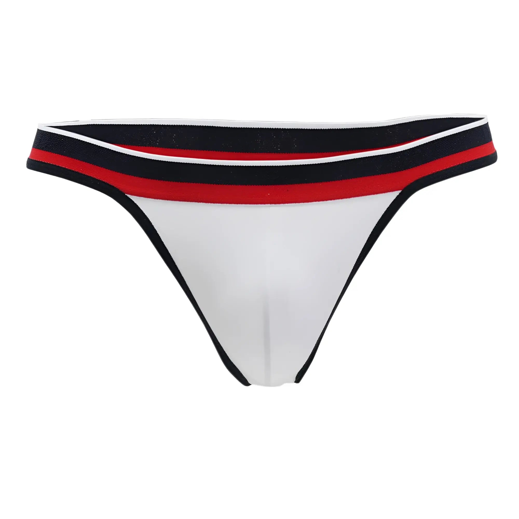 White thong with black red and white striped waistband from doreanse 1218-wht metro thong collection