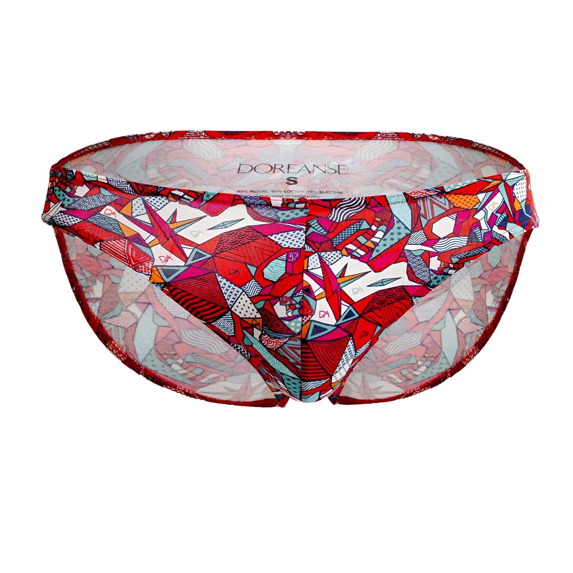 Doreanse 1243-prn pop art bikini color printed s-sized bikini bottom with vibrant geometric pattern on sheer mesh lace trim