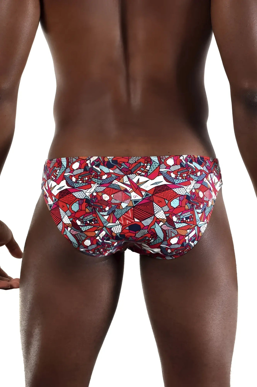 Doreanse 1243-PRN pop art bikini color printed red white and blue geometric pattern men’s swim trunks
