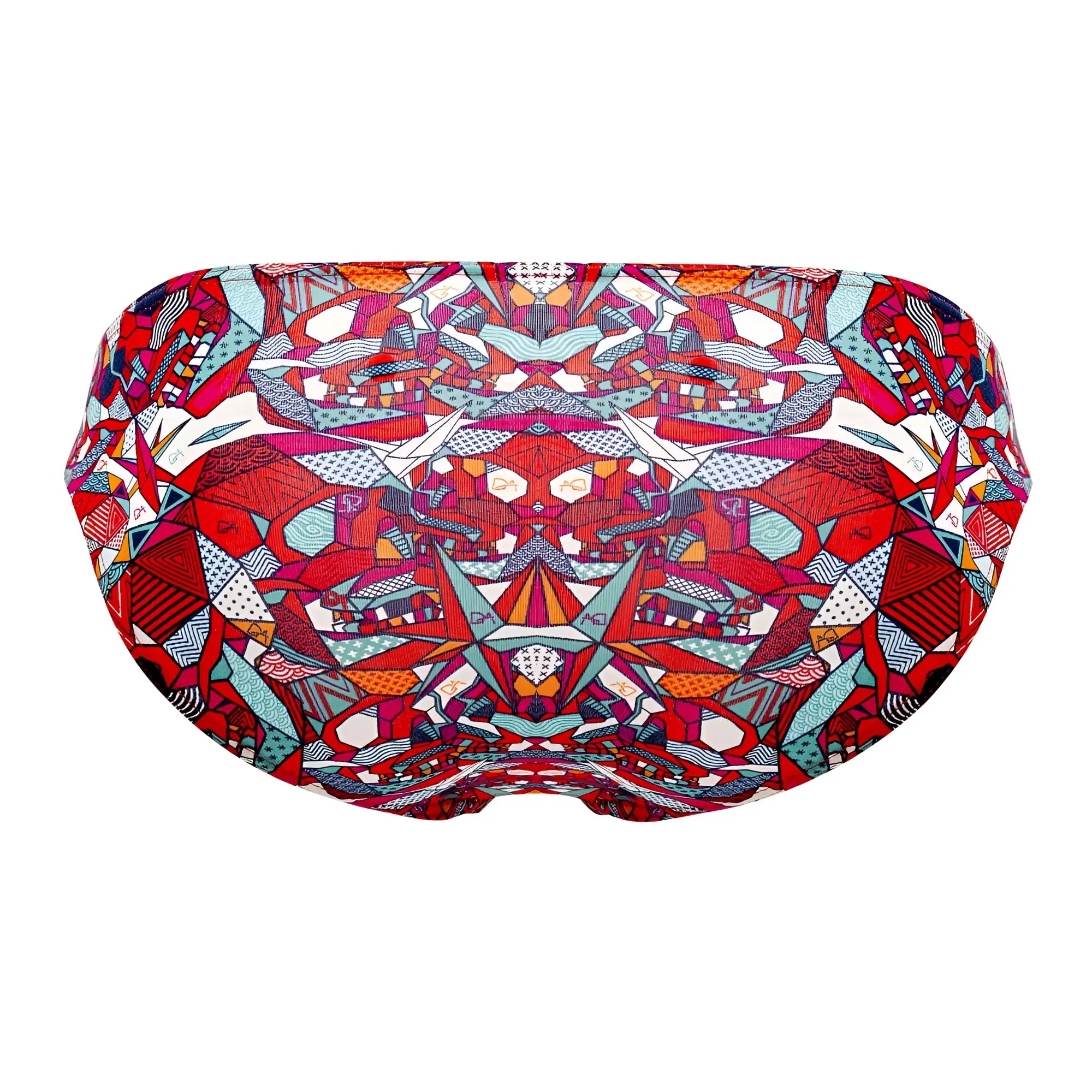 Doreanse 1243-PRN pop art bikini color printed swim cap with vibrant red teal and white geometric abstract pattern