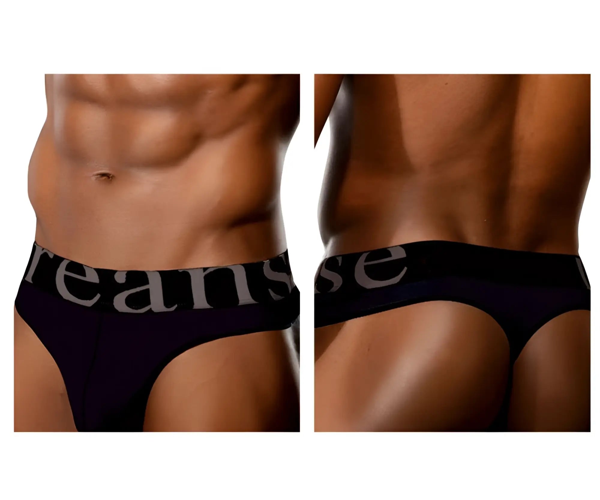 Black doreanse 1250 wide-band briefs with silver reanse logo on elastic waistband in black color