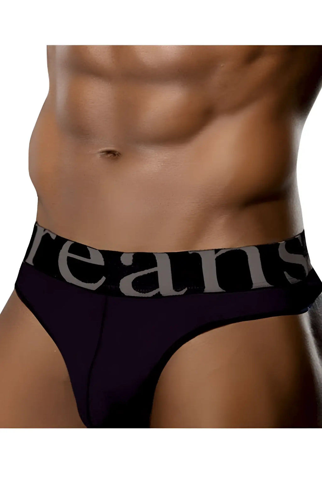 Black doreanse 1250 wide-band thong briefs with a gray reans logo band for comfortable everyday wear