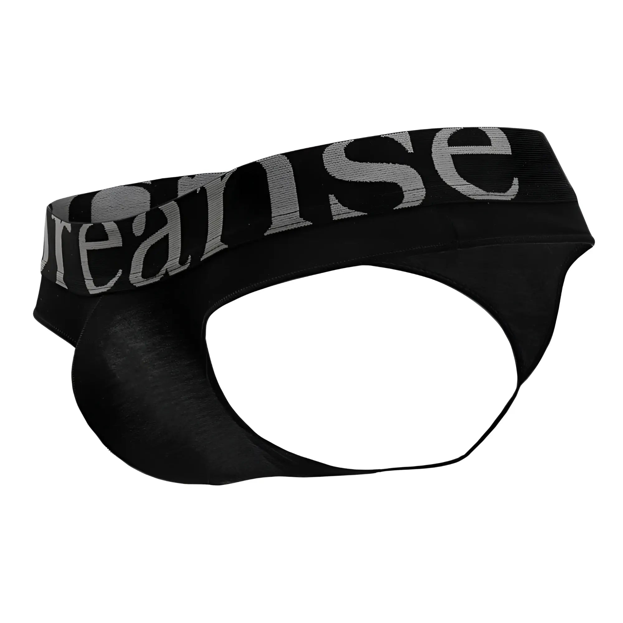 Black doreanse 1250-blk wide-band men’s briefs with gray reaise logo on waistband in soft cotton fabric