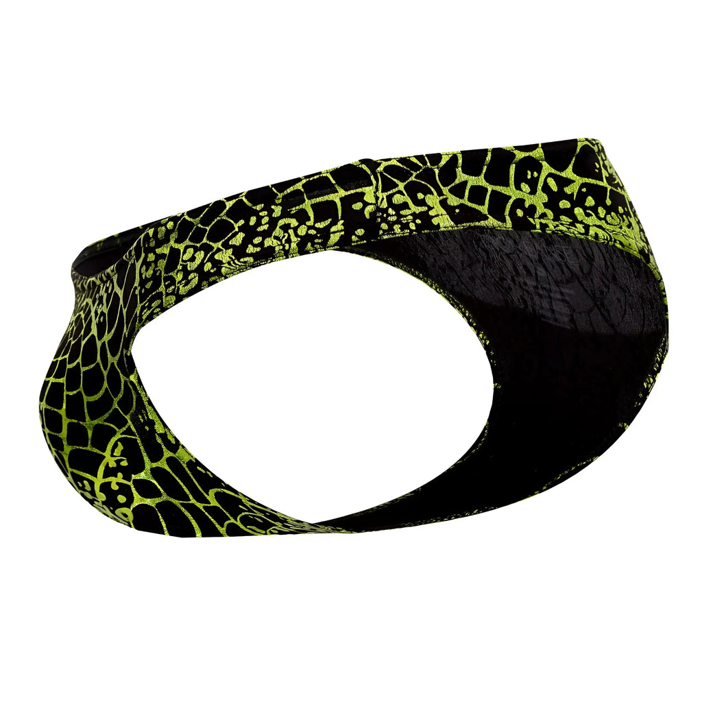 Doreanse 1257-PRN Space Venom briefs in black and neon green snake scale print for men