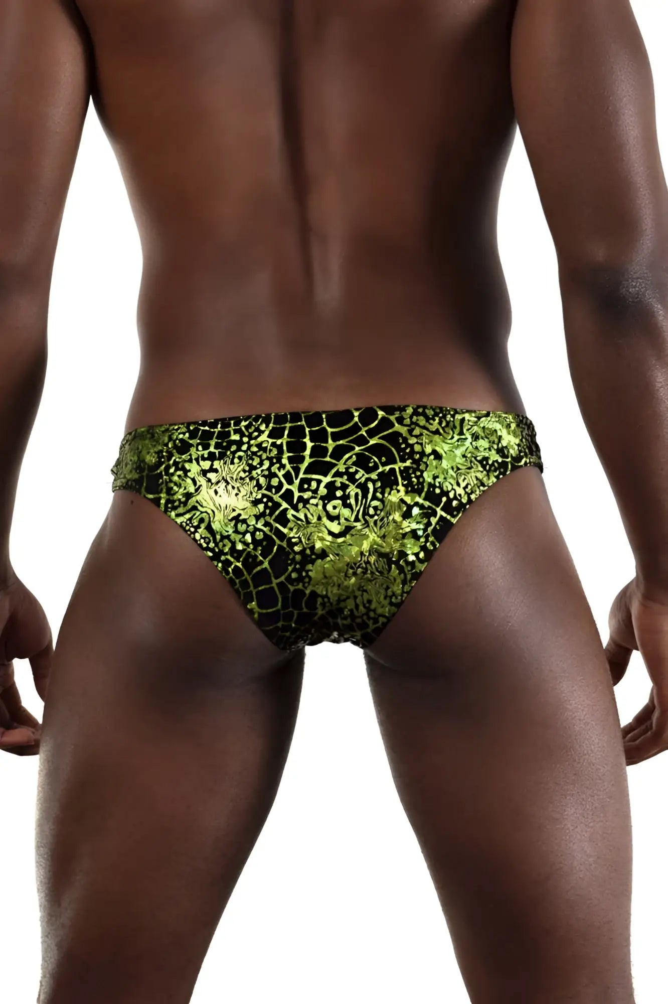 Doreanse 1257-prn space venom briefs vibrant lime green and black patterned swim trunks with bold intricate design