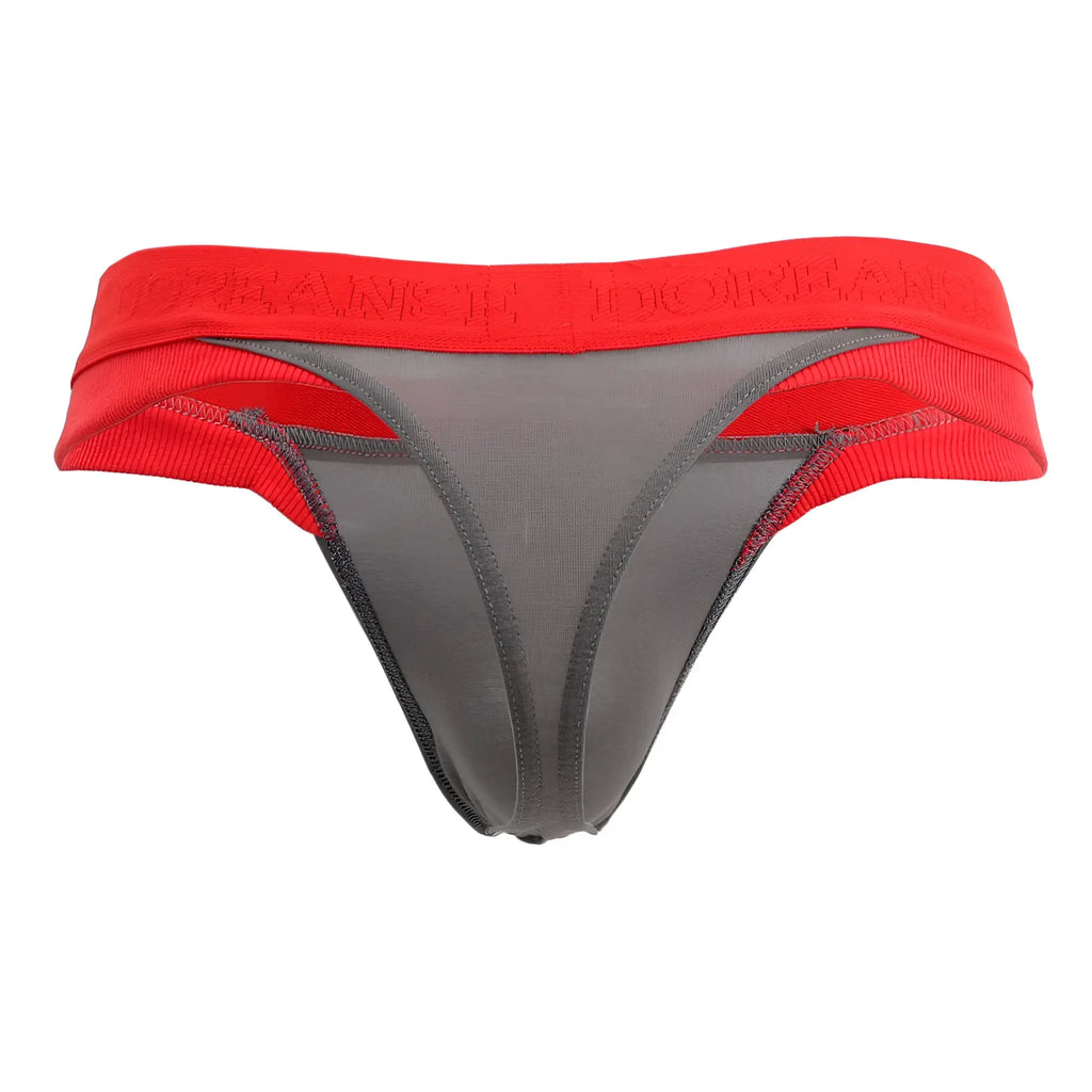 Red and gray doreanse 1258-smk warrior thong with bold red dorian embossed waistband in smoke-red color